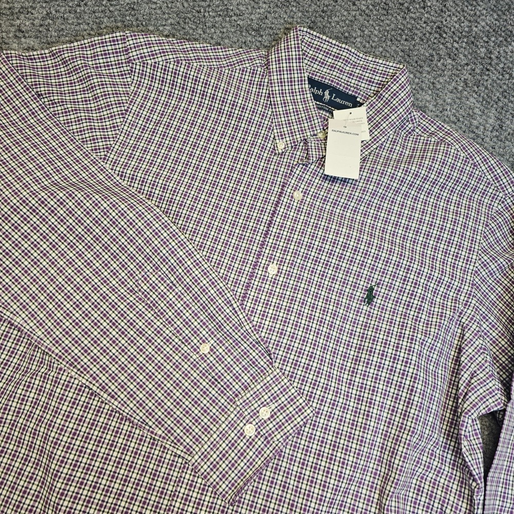 NWT Vintage Polo Ralph Lauren Custom Fit Plaid Button‎ Down Shirt Men's Large